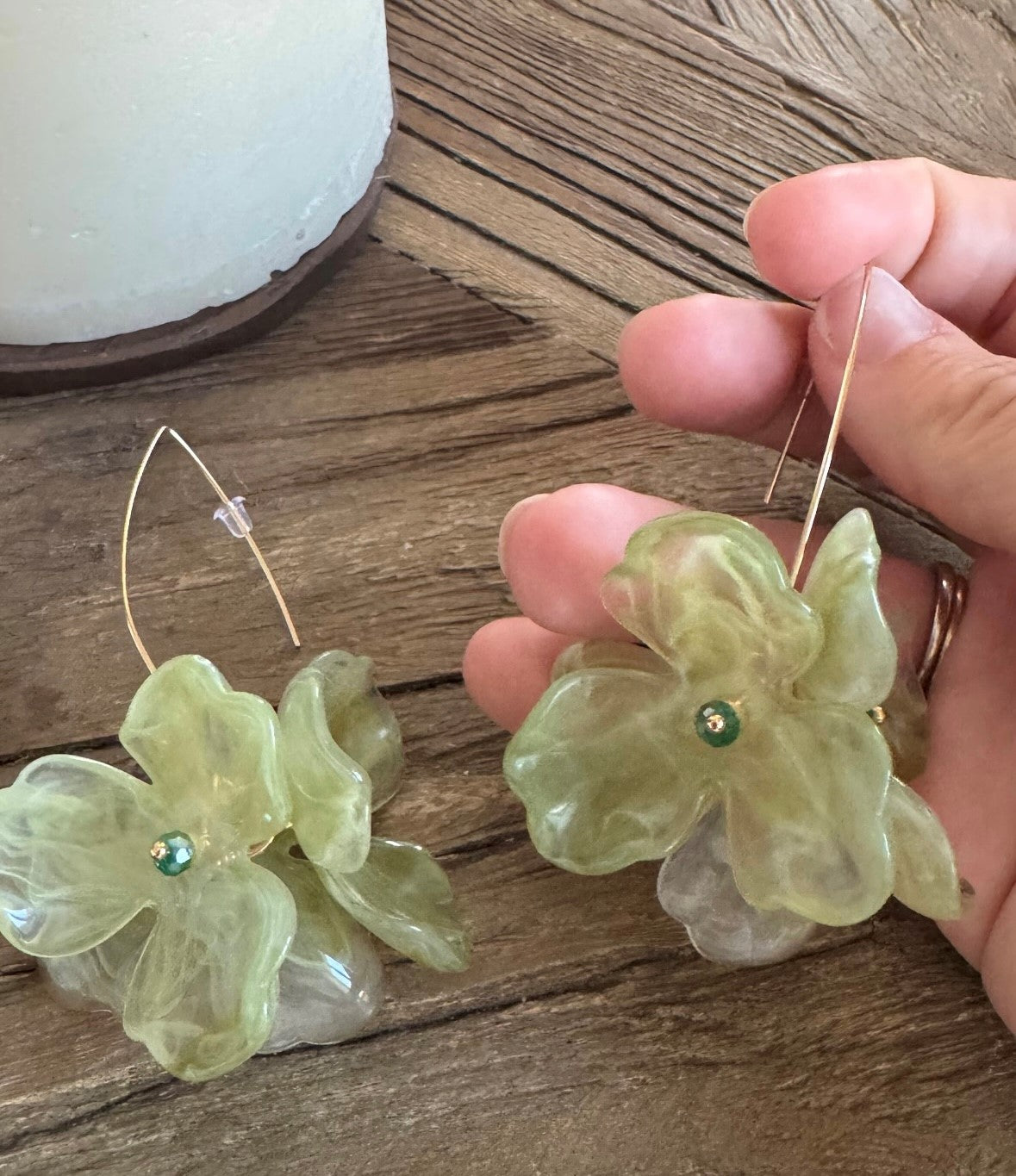 Pendientes flor grande verdes